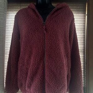 Women's Cozy Sherpa Jacket - Burgundy